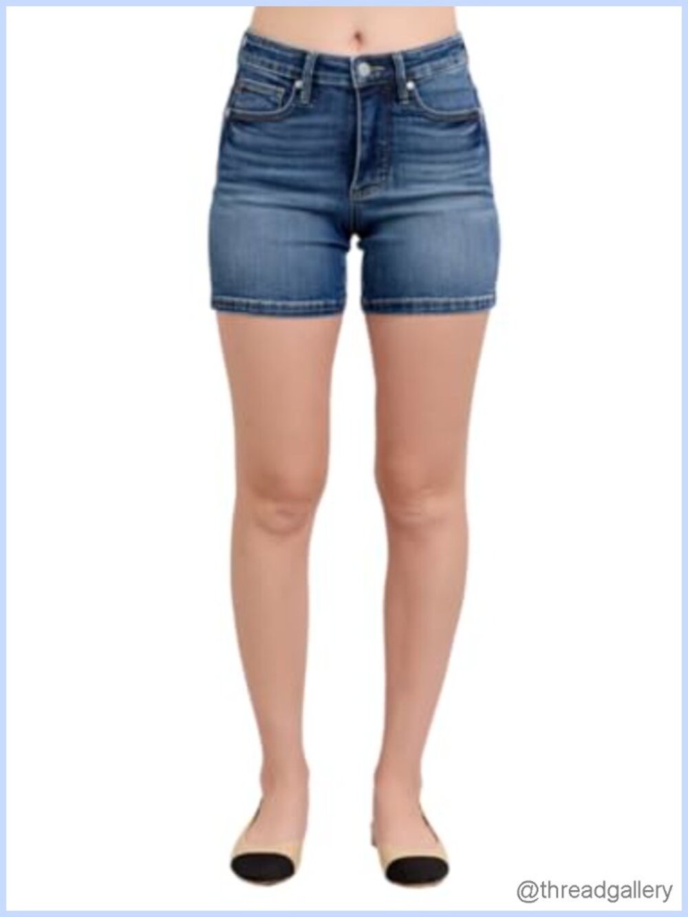 Mid Rise Tummy Control Denim Jean Shorts